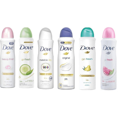 Dove Advanced Care Deodorant Spray Assortment, 150 ml Cans with Three-, Six- or Twelve-Count Options