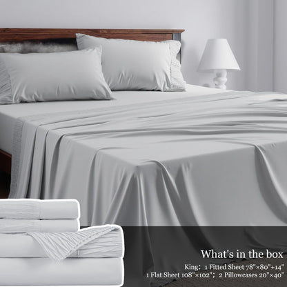 Sheet Set, Four-Piece Solid-Color Bedding with Deep-Pocket Fitted Sheet, Flat Sheet and Two Pillowcases