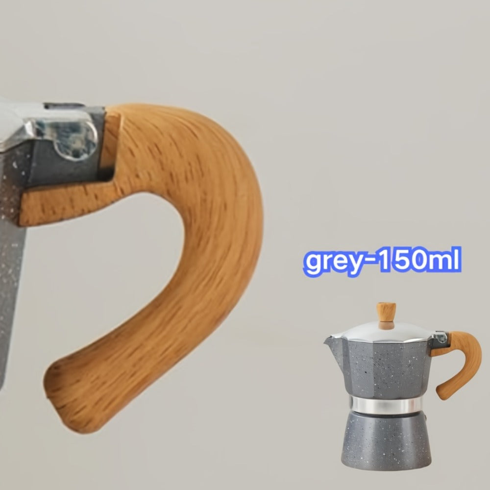 Classic 150ml Stovetop Moka Pot with Faceted Body, Wood-Look Handle and Seven Color Options