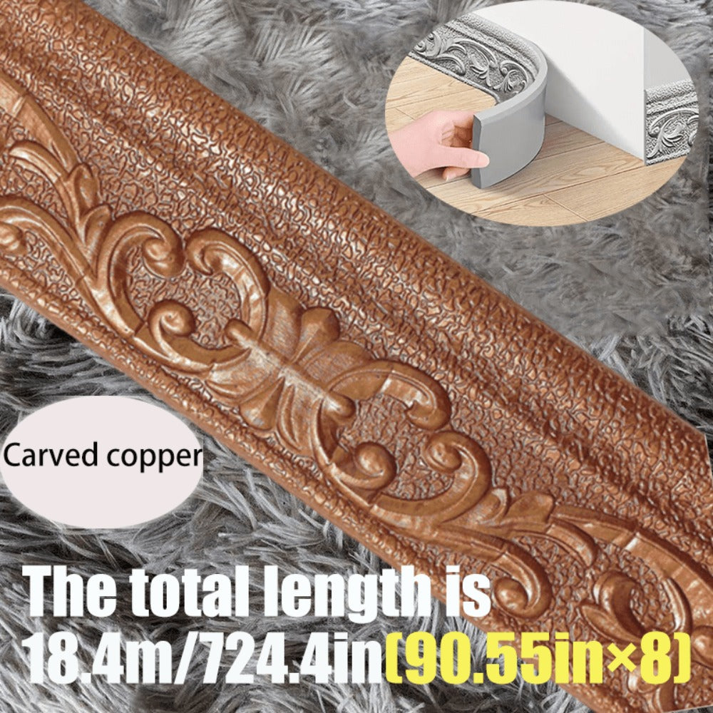 Carved Foam Baseboard Wall Trim Sticker in White, Silver Gray, Copper or Golden, Available in 4, 8 or 12 Rolls