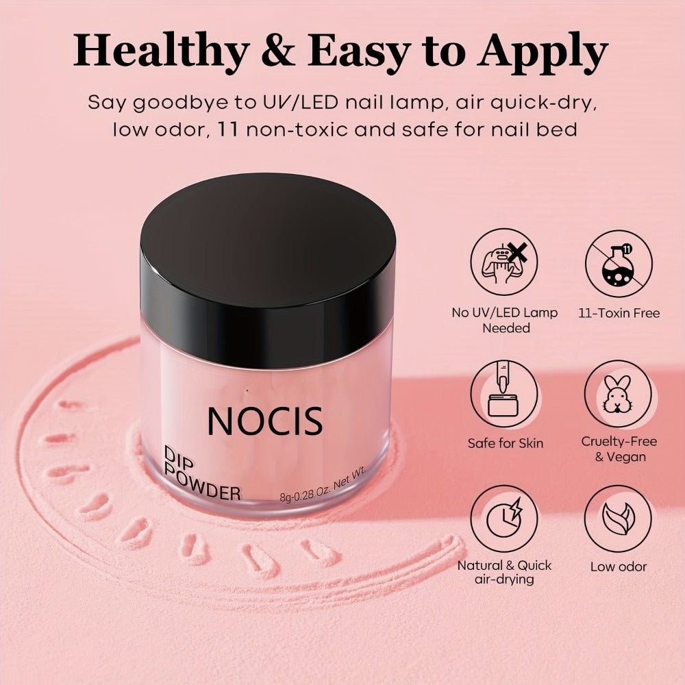 Dip Powder Nail Kit with NOCIS Label, Four Nude Gray Pink Powders, Three 10ml Liquids and Four Tools