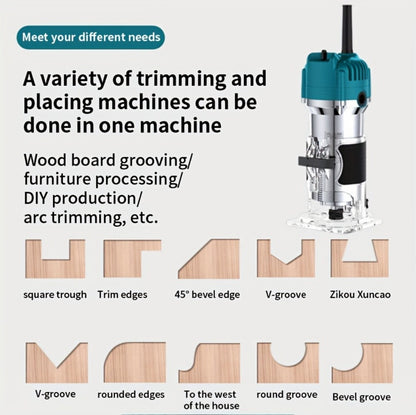 Electric Edge Cutting Machine Multifunctional Wood Router Trimmer - Adjustable Speed, Wood Chamfering Slotting Milling Carving Tool with Accessories, Industrial Planer for Woodworking