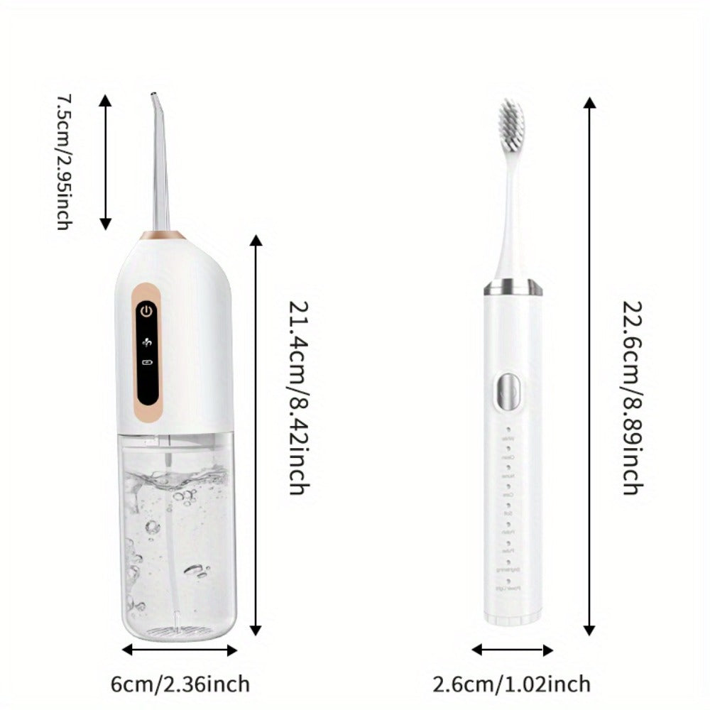 USB Rechargeable Electric Toothbrush and Water Flosser Set with Three Modes, Four Heads and Four Nozzles