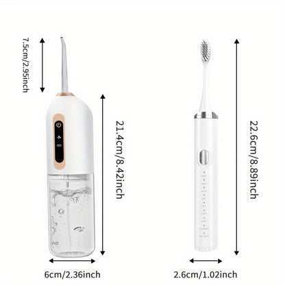 USB Rechargeable Electric Toothbrush and Water Flosser Set with Three Modes, Four Heads and Four Nozzles