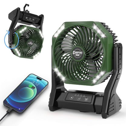 Camping Fan 20000mAh Tabletop and Hanging Fan with 4 Speeds, 3-Level LED Light and 180° Vertical Swing