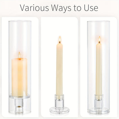 Hurricane Glass Candle Holders for Taper Candles | 11.8 Inch Tall Clear Cylinder Windproof Candlestick Stand for Wedding, Party, Christmas, Halloween & Home Decor - 2pcs / 10pcs Set