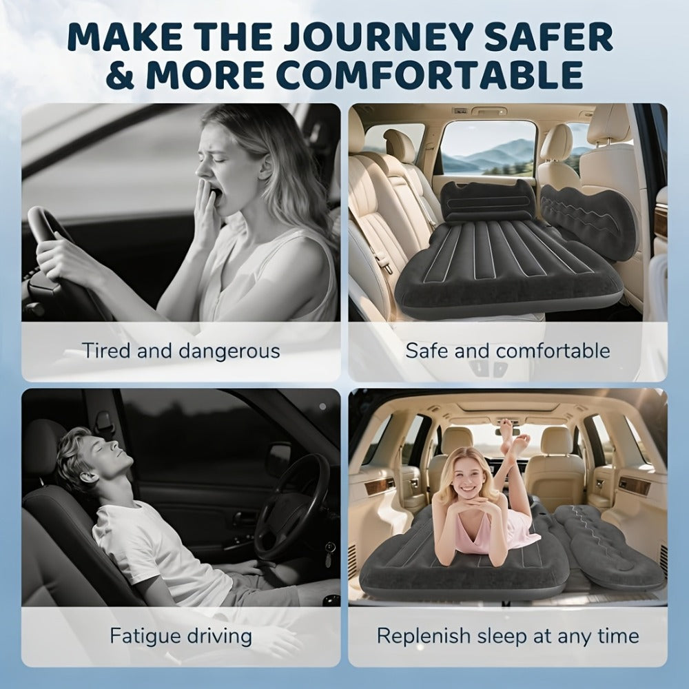 Inflatable Car Bed Plush Folding Design with Storage Bag & Tool Kit Soft Skin-Friendly Comfortable Outdoor Car Air Mattress for Camping Travel Road Trip, Multiple Colors