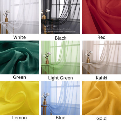 Two-Panel Solid Sheer Curtains with Rod-Pocket Header, Seven Colors and Four Size Configurations