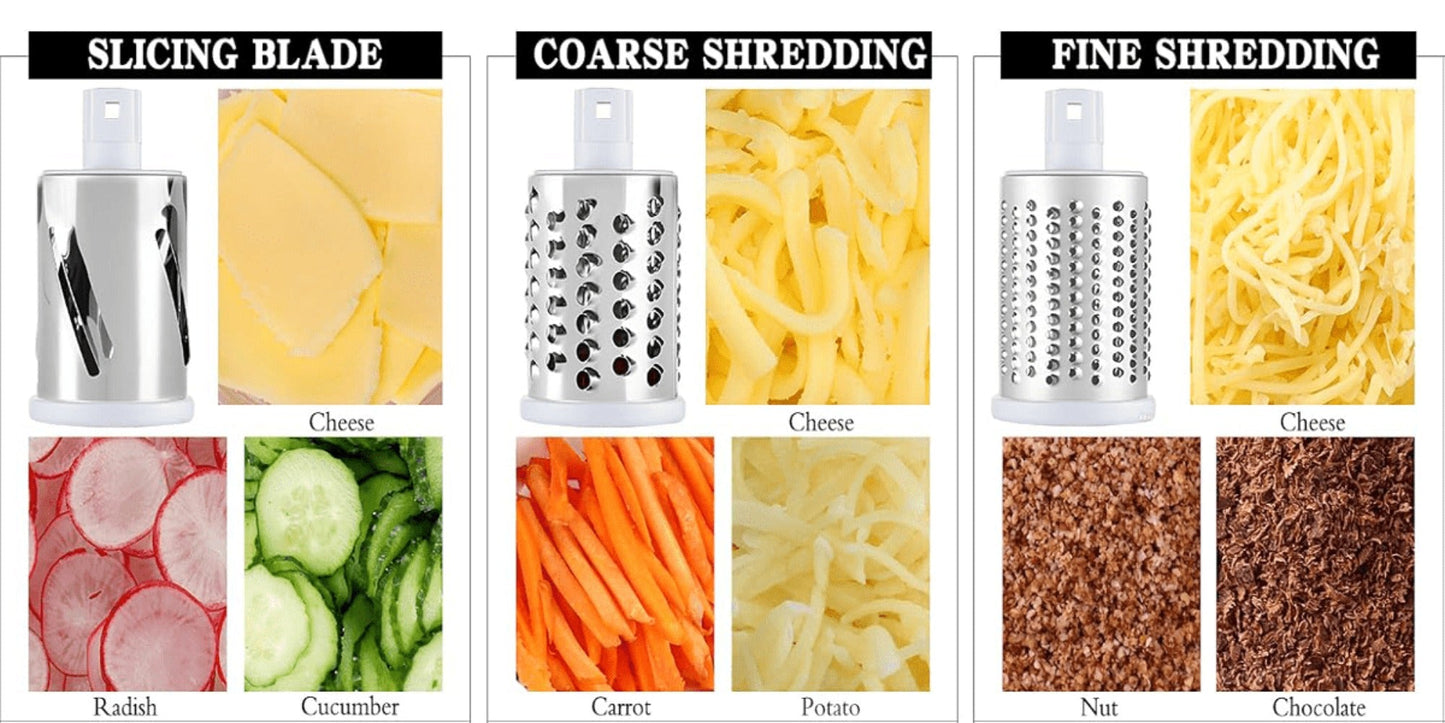 Rotary Cheese Grater – Stainless Steel Hand Crank Shredder with 3 Interchangeable Blades, Non-Slip Suction Base & Cleaning Brush, BPA-Free Vegetable Grater for Cheese, Nuts & Vegetables