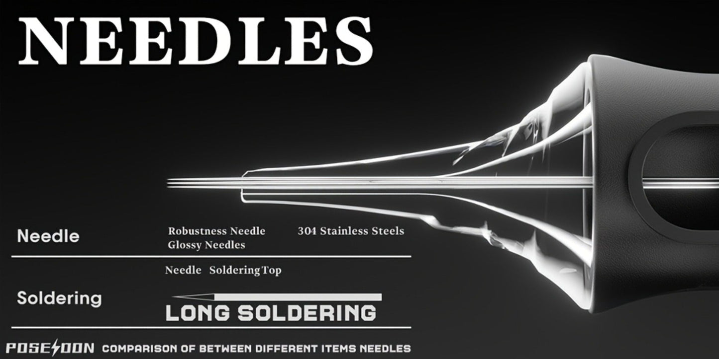 Tattoo Cartridge Needles 50pcs Mixed Size – POSEIDON V5 Disposable Round Liner, Shader & Curved Needles (5RL 7RL 9RL 5RS 7RS 9RS 7RM 7M1 15M1 15RM) with Safety Membrane