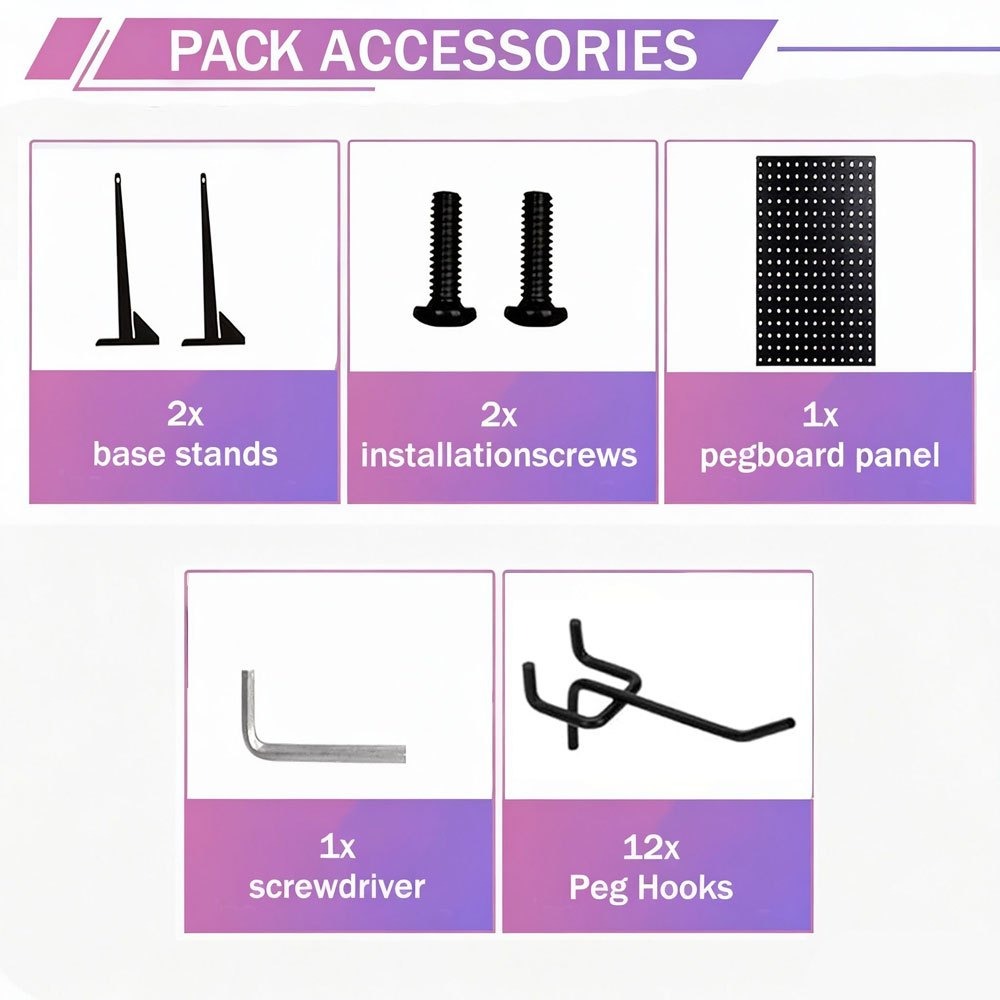 Pegboard Jewelry Display Stand with Iron-Labeled Perforated Panel, Two Feet and 12 Removable Hooks