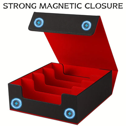Trading Card Storage Box 4-Row Magnetic Lid with 24 Color Dividers & 4 Card Sleeves Holds 3000+ Cards Perfect Gift for TCG Collectors