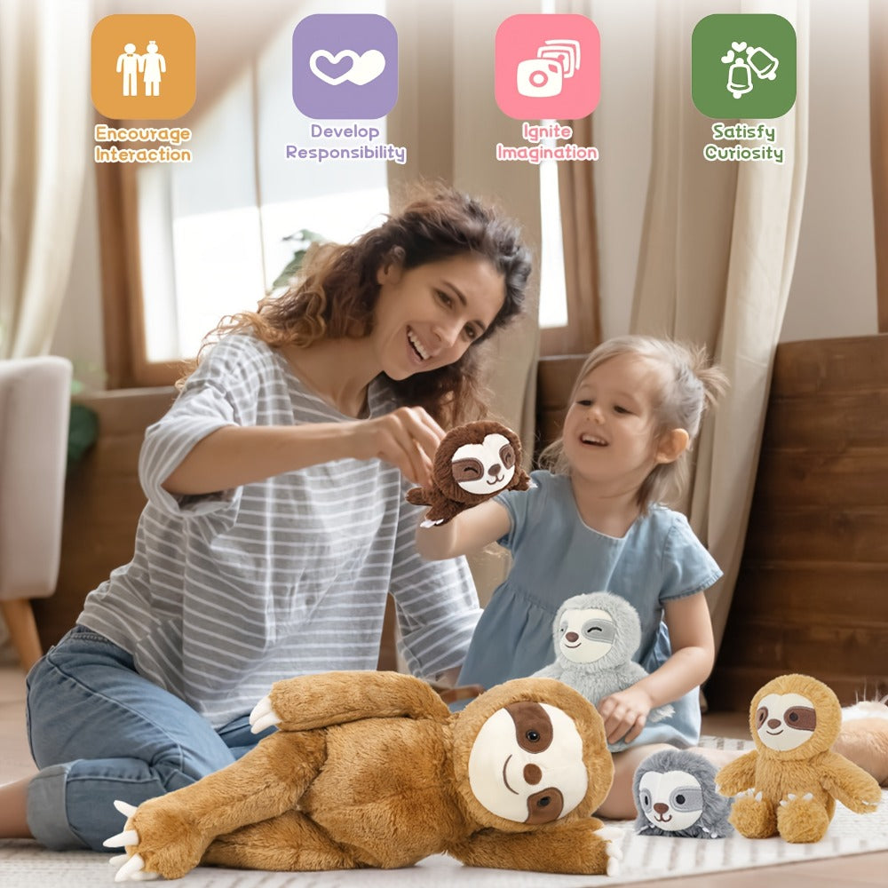 Stuffed Animal Sloth Five-Piece Set with One 22-Inch Large Sloth and Four Smaller Toys for Gifting