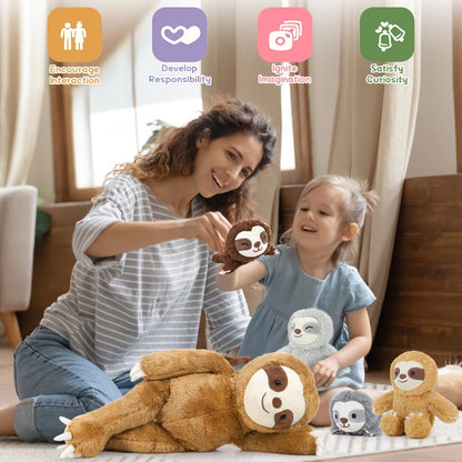 Stuffed Animal Sloth Five-Piece Set with One 22-Inch Large Sloth and Four Smaller Toys for Gifting