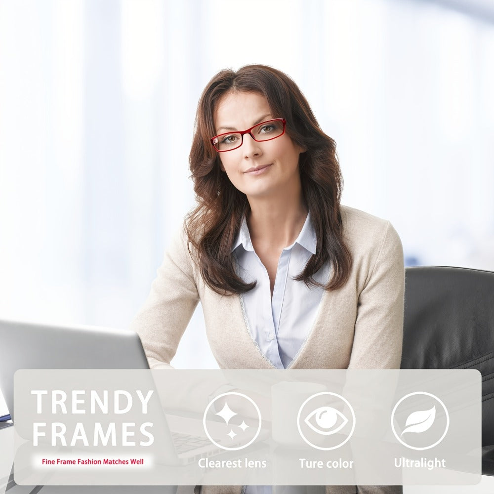 Reading Glasses – Five-Pair Rectangular Blue-Light Lens Set with Spring Hinges and Mixed Colors