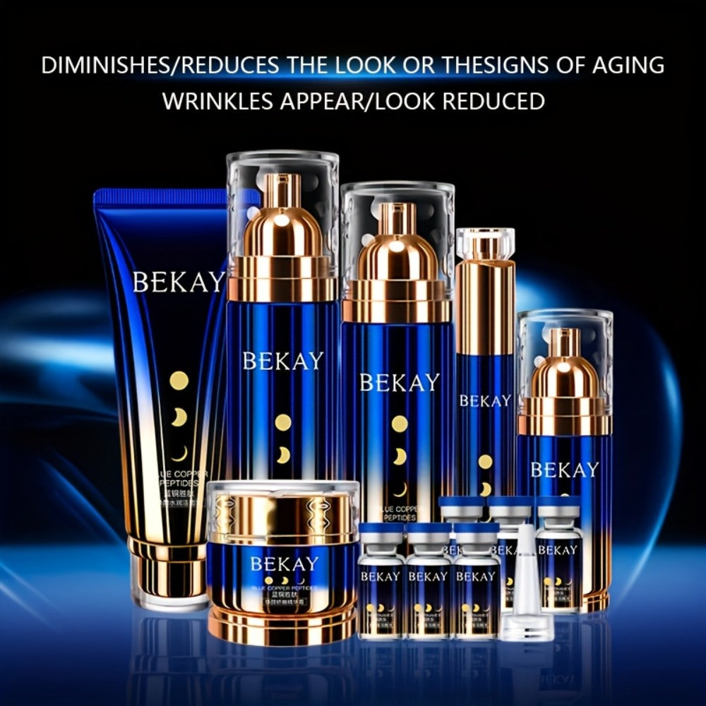 12-Piece BEKAY Skincare Gift Set with Blue-and-Gold Cleanser, Toner, Lotion, Cream and Eye-Care Collection