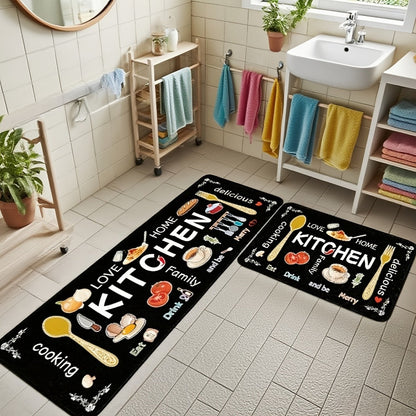 Kitchen Rug Set 3-Piece, Egg Beater Knife & Fork Theme Decorative Kitchen Mats — Soft, Easy-to-Clean Non-Slip Carpet for Kitchen, Dining Room, Bedroom & Bathroom | Fun Cooking Gift