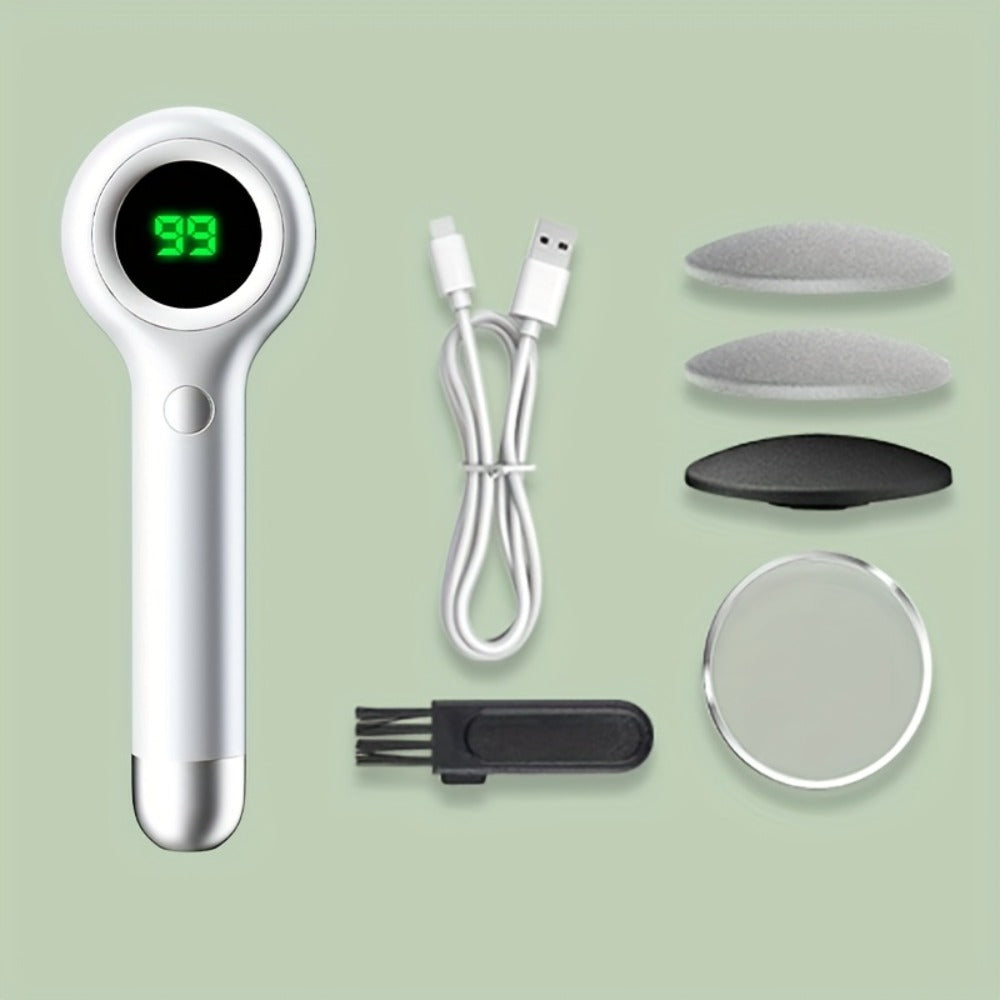 Electric Foot Callus Remover Kit USB Rechargeable with 3 Interchangeable Heads, 2 Speeds & Built-In Dander Vacuum – Professional Pedicure Tool for Smooth Soft Feet & Cracked Heel Repair, Green White