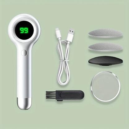 Electric Foot Callus Remover Kit USB Rechargeable with 3 Interchangeable Heads, 2 Speeds & Built-In Dander Vacuum – Professional Pedicure Tool for Smooth Soft Feet & Cracked Heel Repair, Green White