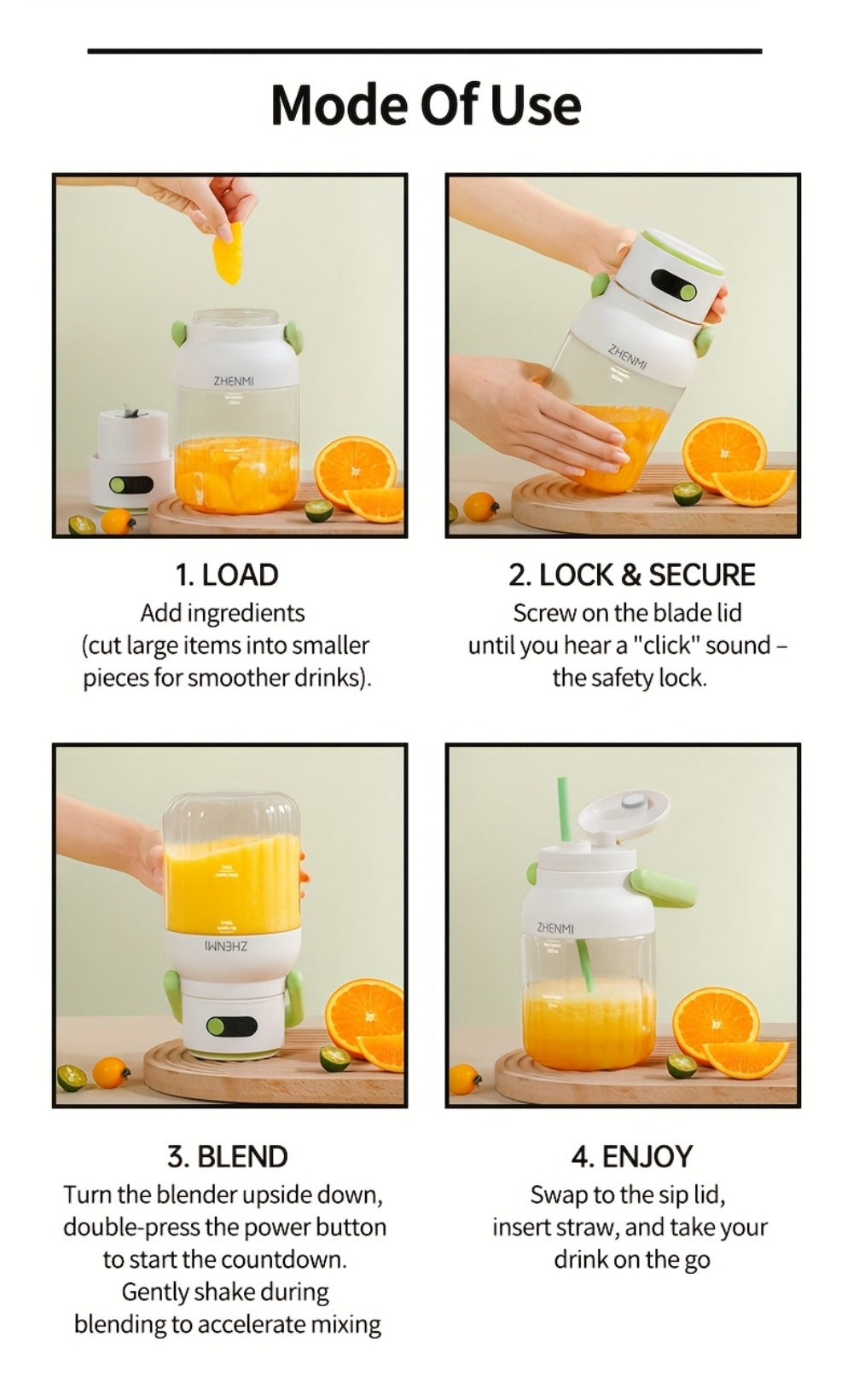 Cordless Portable Blender 33oz USB Rechargeable - Ice Crushing Blender for Smoothies & Shakes