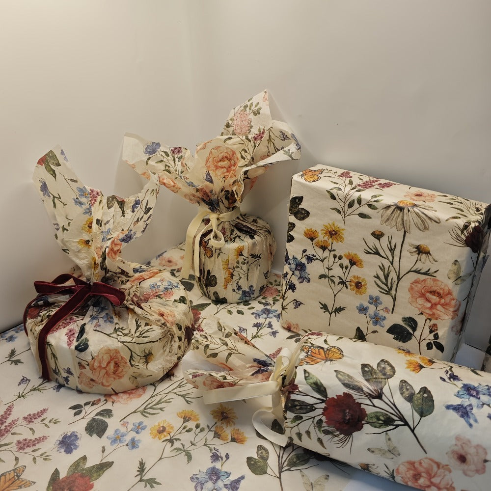 Fifty-Sheet Vintage Floral Gift Wrapping Paper Set, 20 x 14 Inch Purple Lily Design Pictured