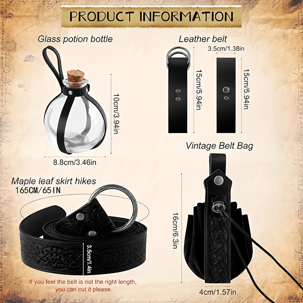Costume Accessories 5-Piece Medieval Belt Set with Harness, Pouch, Bottle Holder and Two Color Options
