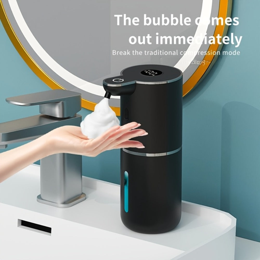 Rechargeable Touchless Foam Soap Dispenser with Six-Level Display, Countertop or Wall Mount in Black or White