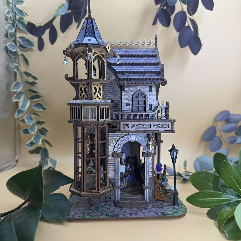 Time Magic Club SQ-71 Wooden Miniature Bookhouse Model Kit with Mechanical Link System for Ages 14+