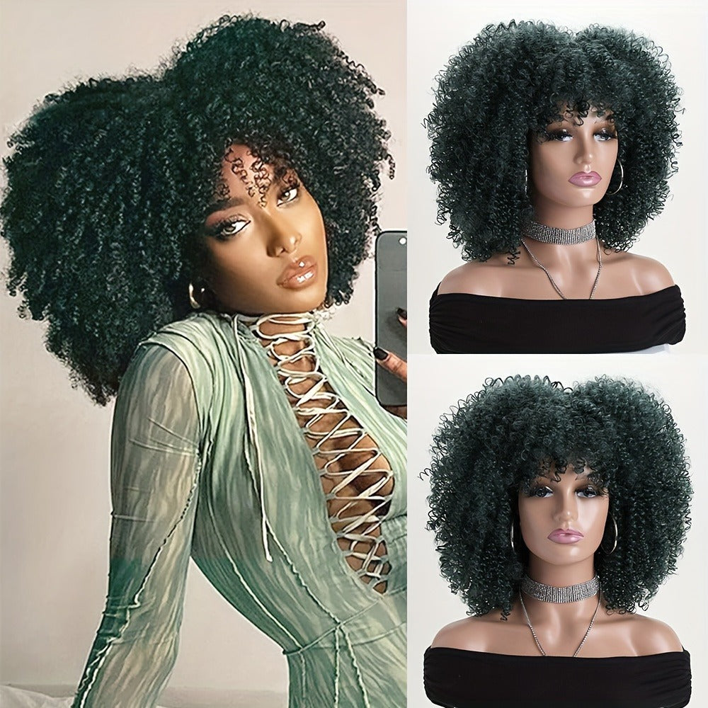Synthetic Wig 16-Inch Kinky Curly Afro with Elastic Net Cap in 18 Color Options for Cosplay Looks