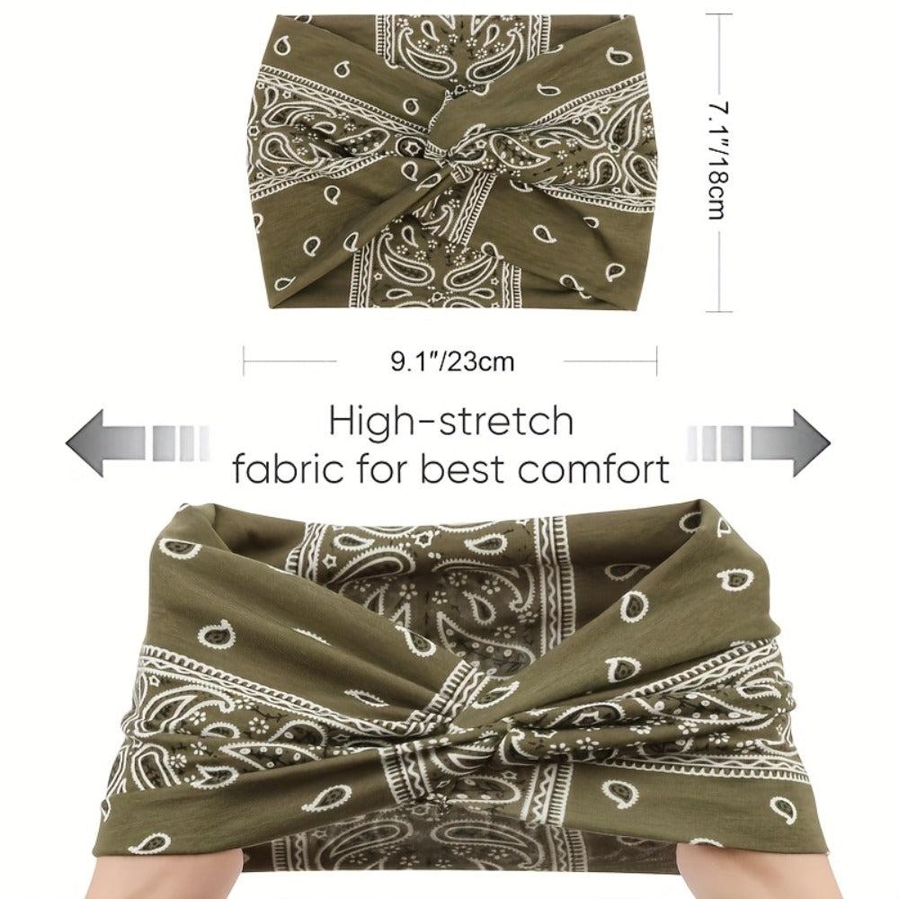 Eight Wide Knotted Headbands with Mixed Paisley and Geometric Patterns in One Image-Bound Set