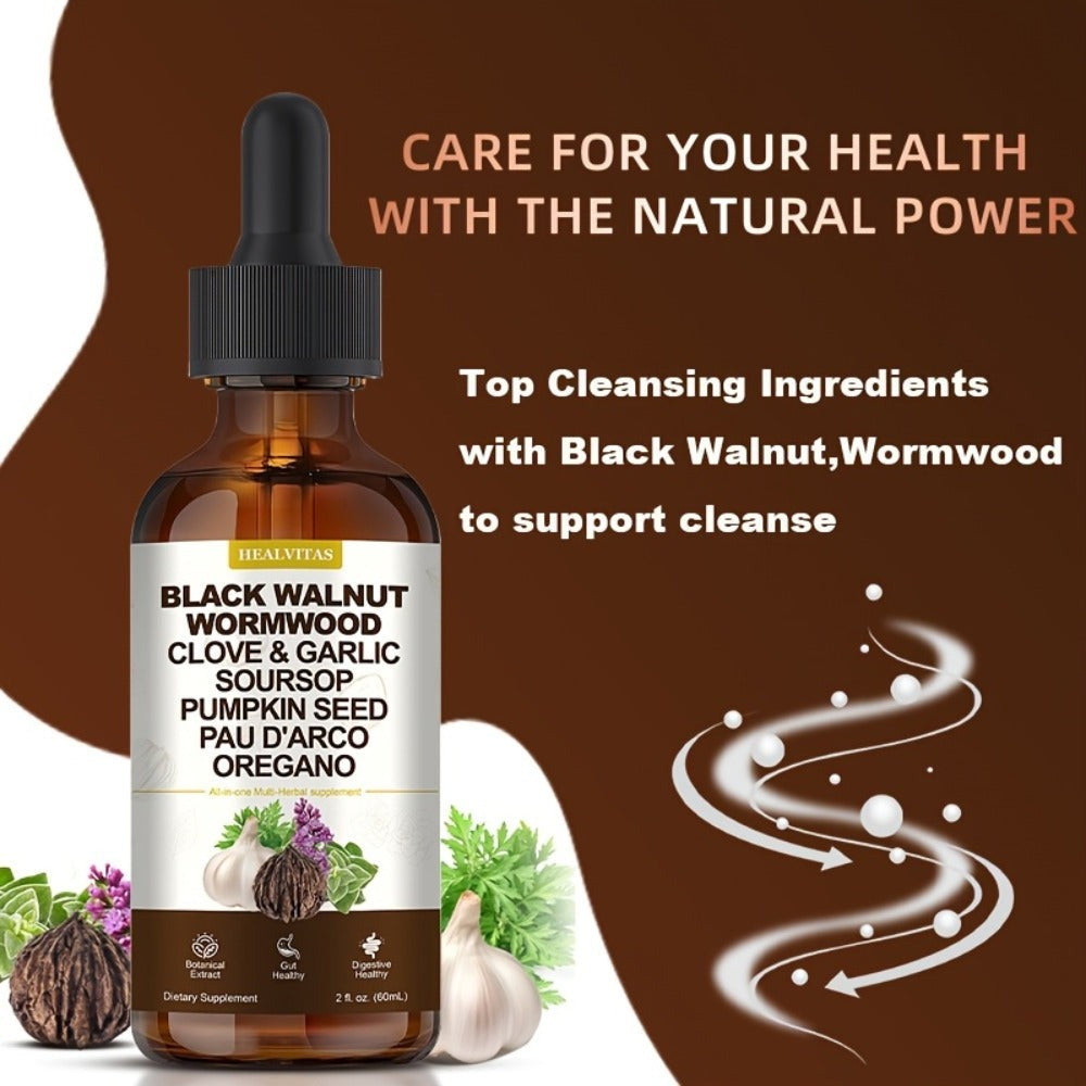 Black Walnut Wormwood Tincture with Oregano, Garlic & Berberine — Herbal Gut Cleanse Drops | Digestive Health, Gut Balance & Internal Cleanse Support | Natural Liquid Formula | 2 fl oz
