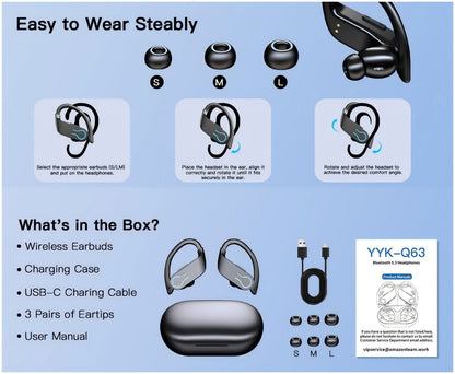 Wireless Earbuds TWS Earhooks with Semi-Open Back, ENC Calls, LED Case and Touch Volume in Two Colors