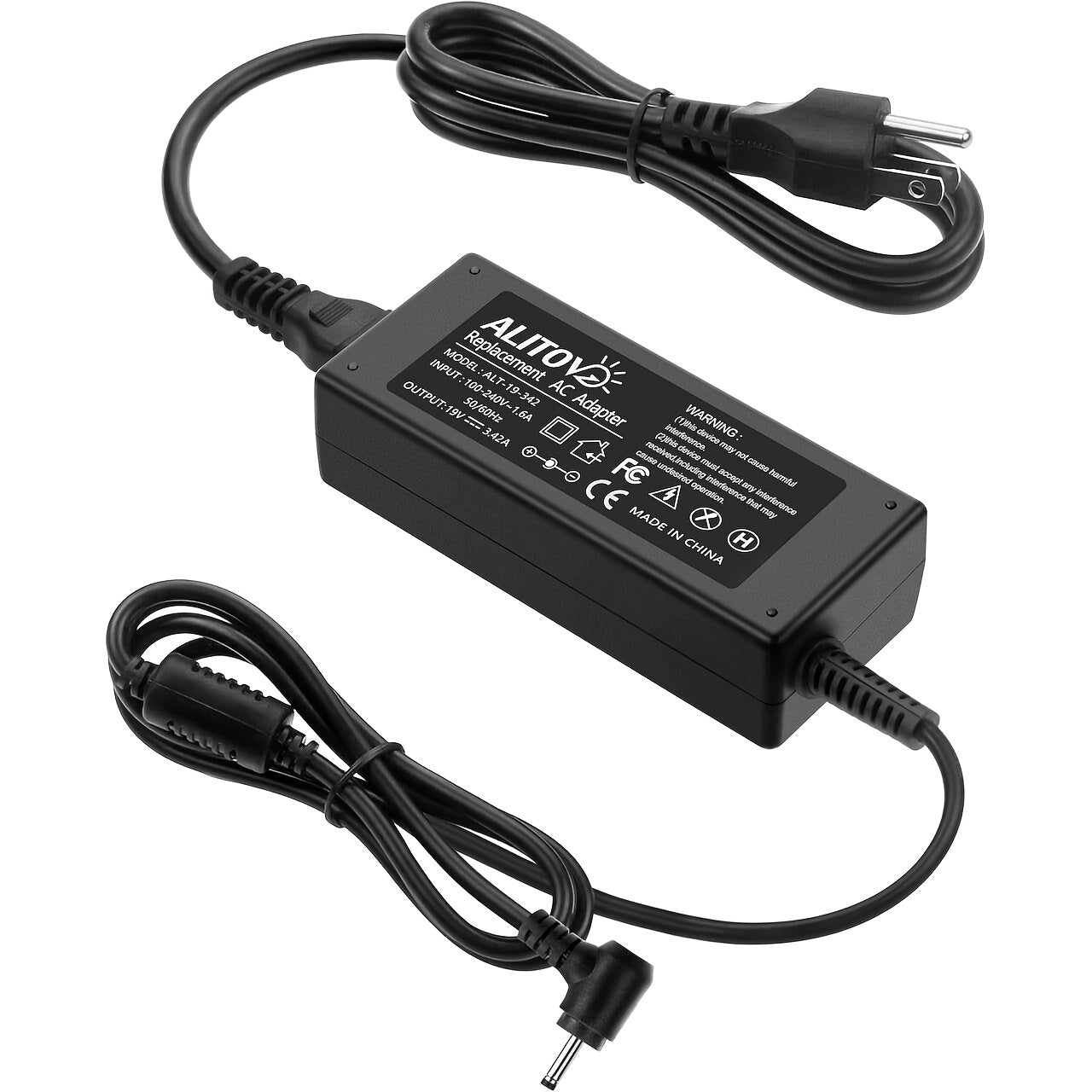 Fixed 19V 3.42A 65W Power Adapter with No-Tip or Nine-Tip Connector Configuration and US Cord