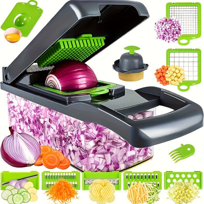 18-in-1 Vegetable Chopper and Mandoline Slicer with Clear Container in Upgraded or Gray 18-Piece Checkout Sets