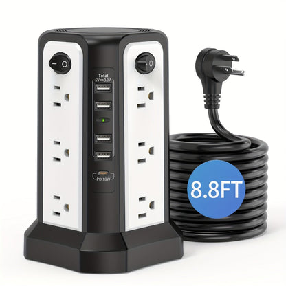 Power Strip Tower with 12–16 AC Outlets, 4 USB-A, PD 20W USB-C and 1500J Surge Protection for Home Office Charging