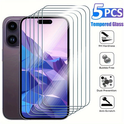 Screen Protector, 5-Piece Clear Tempered Glass Set with Dust-Free Installation Cabin for 28 Selected iPhone Model Options
