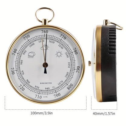 3.94-Inch Mechanical Barometer with Analog Pressure Dial, Hanging Ring and Wall-Mount Back