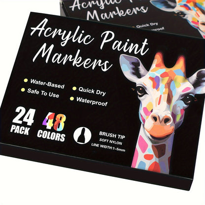 Double-Ended Acrylic Paint Pen Set with Brush and Fine Tips in 48- or 72-Piece Checkout Options