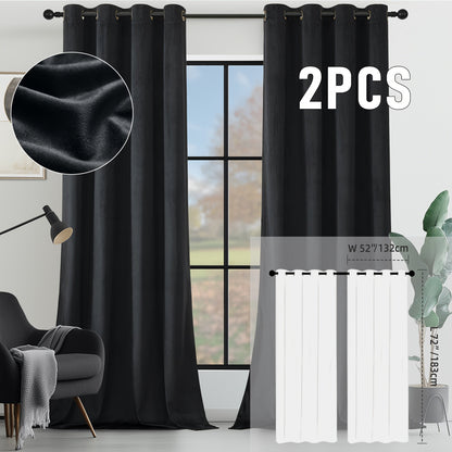 Velvet Room Darkening Curtains 2 Panels | Grommet Top Thermal Insulated Soundproof Blackout Curtains for Living Room Bedroom, Soft Solid Color Vintage Window Drapes