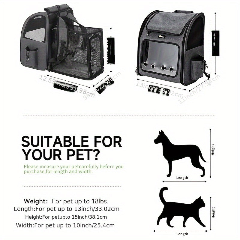 Expandable Pet Carrier Backpack | Airline Approved Foldable Cat Dog Travel Bag for Small Medium Pets, Breathable Mesh, Spacious Interior for Hiking Camping Travel, Easy Carry, Dark & Light Gray