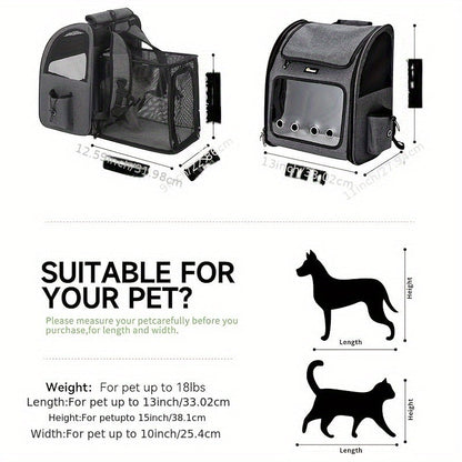 Expandable Pet Carrier Backpack | Airline Approved Foldable Cat Dog Travel Bag for Small Medium Pets, Breathable Mesh, Spacious Interior for Hiking Camping Travel, Easy Carry, Dark & Light Gray