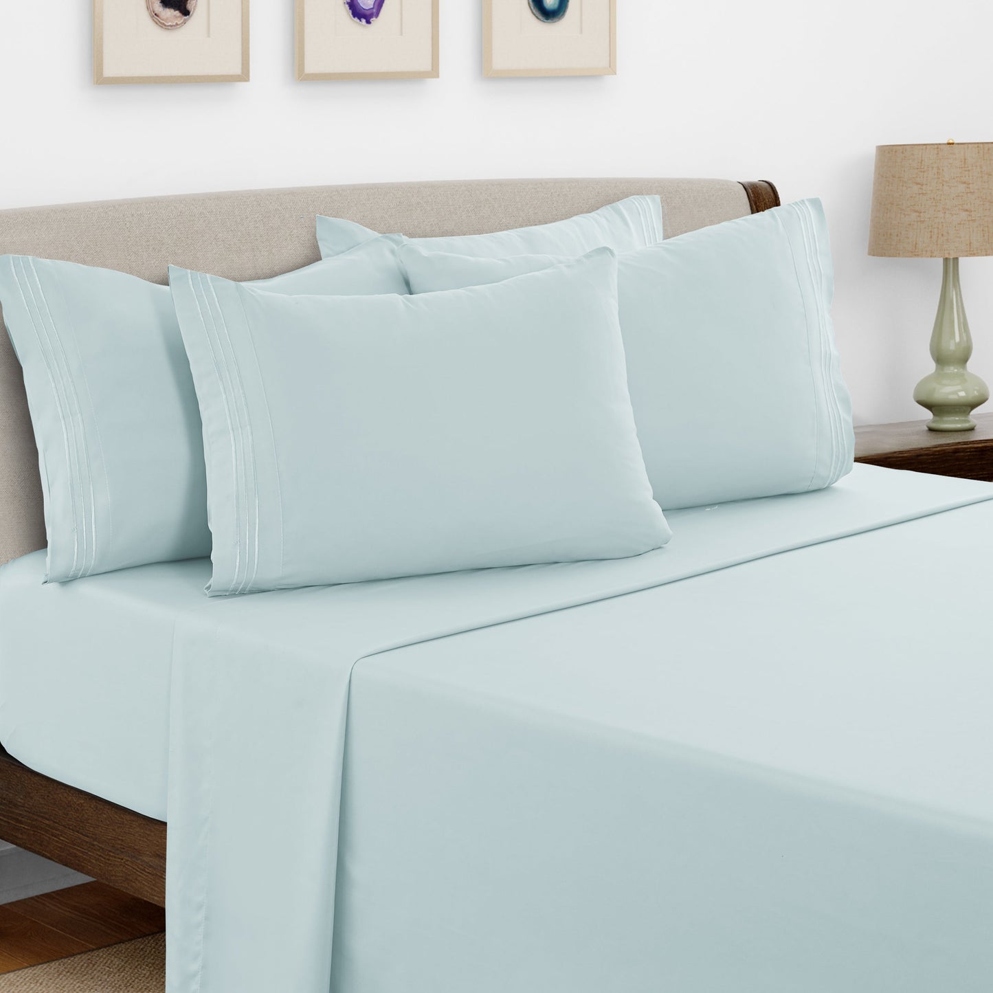 Bed Sheet Set Brushed Microfiber with Embroidered Pillowcases, 16-Inch Pocket and 4- or 6-Piece Sizing