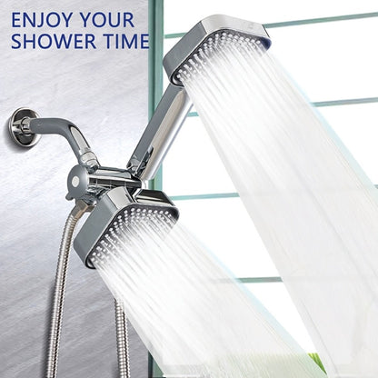 Dual Handheld Shower Kit with 4-Inch Spray Head, Long Hose, 3-Way Diverter and Silver or Black Finish