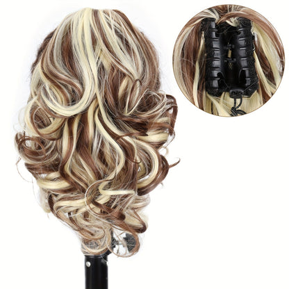 Hair Extensions Curly 8-Inch Synthetic Ponytail with Claw Clip and Eight Dark, Brown and Blonde Colors