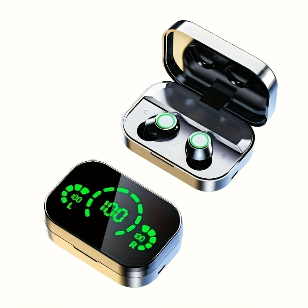 Wireless Earbuds Bluetooth 5.4 800mAh High-Capacity Battery Mirror Design Noise Isolation for Sports Running Fitness Gym Compatible with All Smartphones Modern Stylish