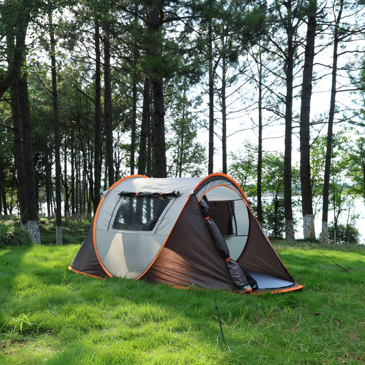 Camping Tent 4-Person Pop-Up with PU 2000mm Fabrics, 4.5mm Fiberglass Rods and Anchoring Kit