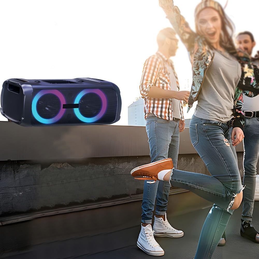 Portable Bluetooth Speaker Large Party Model with Dual 6.5-Inch Woofers, TWS, LED Rings and 5-Hour Battery