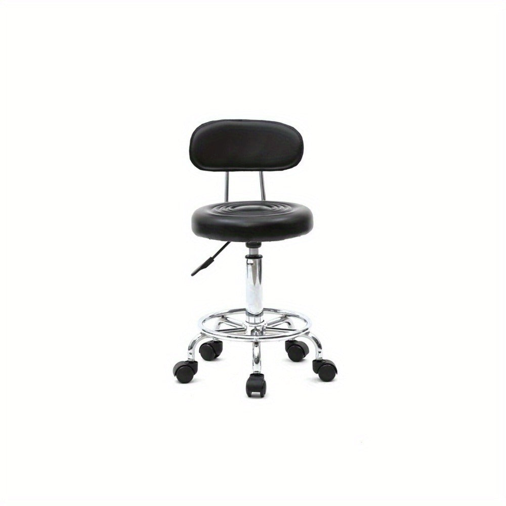 Salon Stool with Back & 360° Swivel – Adjustable Height 18.9"–22.8", Round Padded Cushion Seat, Chrome Base, Black or White for Nail Tech, Hair Stylist, Esthetician, Home Office