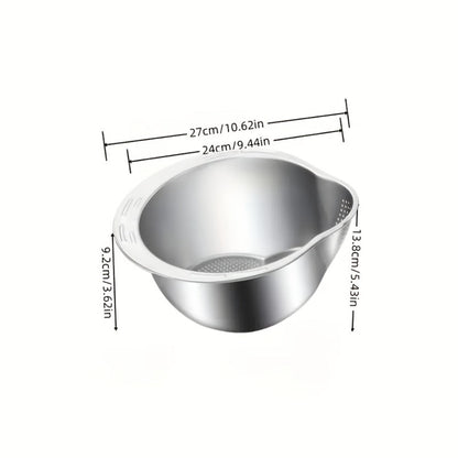 Stainless Steel Kitchen Colander with Handle - Multipurpose Rice Strainer Mesh Basket for Washing Rice, Fruit, Vegetables, Food-Safe Durable Water Drainer