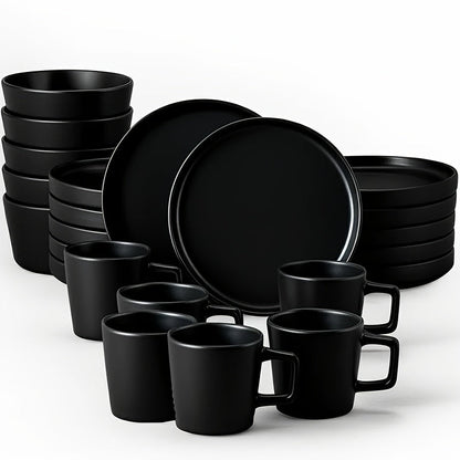 Ceramic Dinnerware Set for 4 – Porcelain Plates Bowls Cups Matte Finish Dishwasher Microwave Oven Safe Stoneware Tableware Scratch Resistant for Restaurant Kitchen Wedding Anniversary Gift